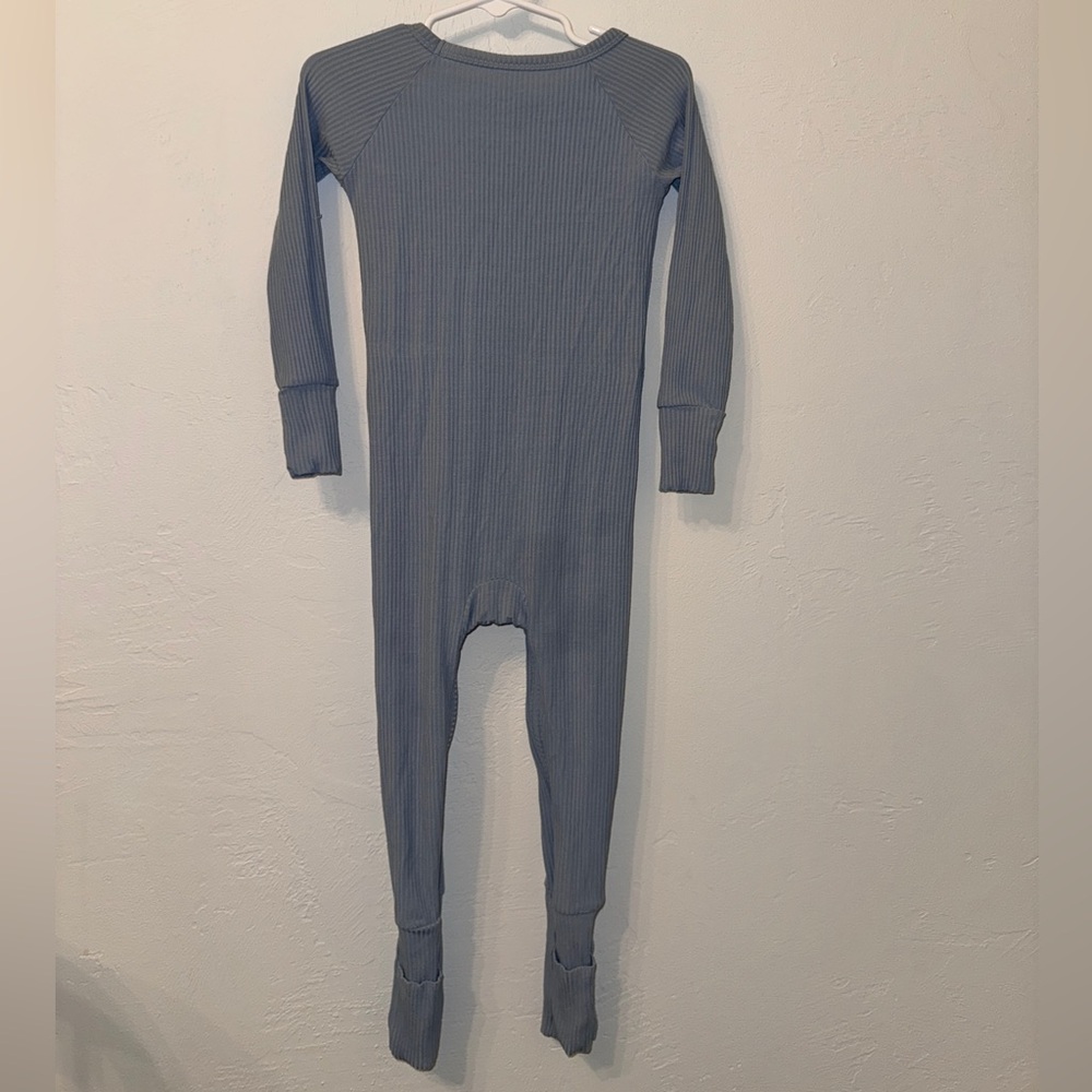 Blue Ribbed Crescent Zippy Bamboo Little Sleepies Pajama One Piece 18-24 - Picture 3 of 8